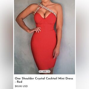 One Shoulder Crystal Cocktail Mini Dress - Red